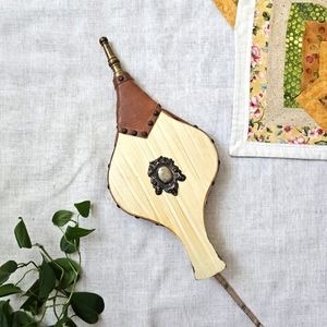 Vintage Fireplace Bellows 16" Metal Studded Wood and Leather